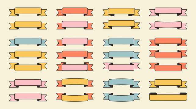 Vibrant retro ribbon banners ready to add a playful touch to your designs, perfect for emphasizing messages or creating eye-catching headers