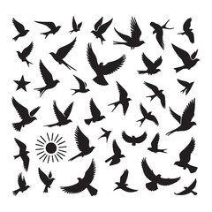 Flying Birds Silhouettes Set