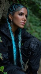 a young beautiful girl with colorful hair