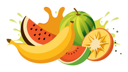 Tropical Fruit Collection – Banana, Watermelon, Orange and Juice Splash