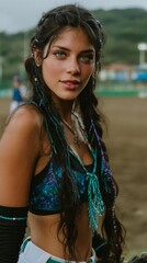 a young beautiful girl with colorful hair