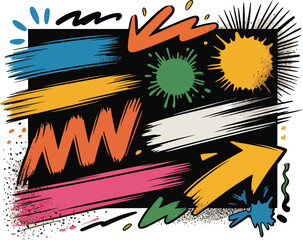 Pop art comic explosion: an illustrative design bursting with cartoon symbols and text