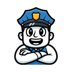 Cheerful cartoon police officer smiling with arms crossed