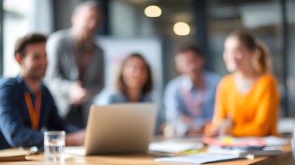 Fototapeta premium casual business meeting among energetic team front view office blur