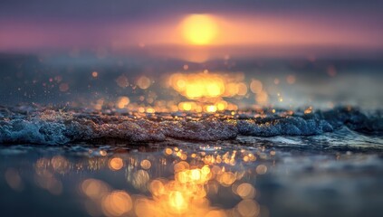 Golden sunset over a wavy sea