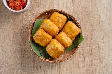 Fried yellow tofu is one type of snack in Indonesia. Perfect for recipes, articles, catalogues, commercials, or any cooking contents