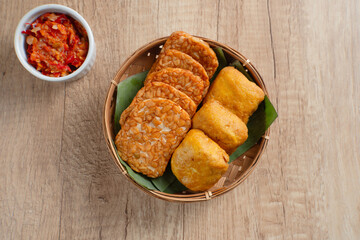 Fried tofu and tempeh are one type of snack in Indonesia. Perfect for recipes, articles, catalogues, commercials, or any cooking contents