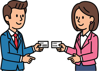 Business people exchanging business cards during a meeting