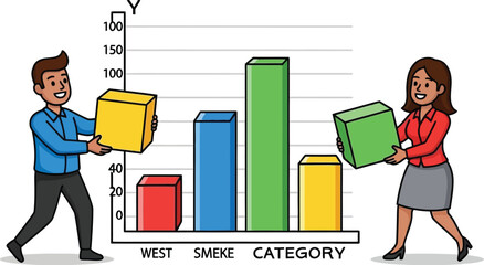 People building a growing bar chart together