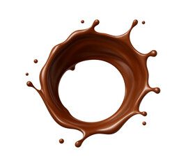 Chocolate splash in a circular shape. Realistic cocoa liquid swirl. Vector illustration