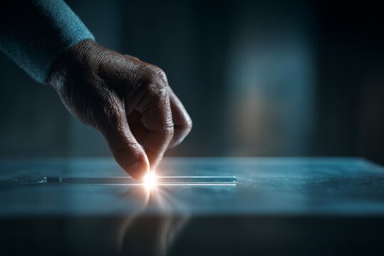 Hand placing a voting ballot into a box during a democratic election process in a dimly lit location