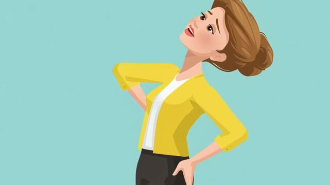 woman with back pain illustration,  woman with back pain health care concept, woman back pain flat illustration, spine injury vector healthcare, side view posture problem graphic