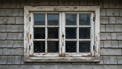 Authentic Vintage Wooden House Window Element Isolated on White Background