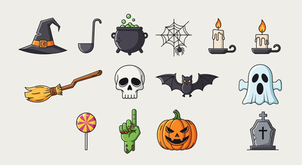 Halloween vector illustration with spooky elements and colorful design isolated on white background