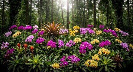 Lush Bed Colorful Orchids And