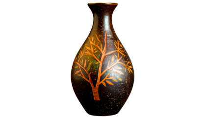 black and green vase with tree imprinted, isolated on transparent