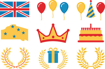 Kings Birthday Queensland Australia Set for Celebration Designs. Vibrant Kings Birthday Queensland Australia Set for Festive Artwork. Colorful Kings Birthday Set for Queensland Australia Creative