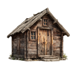 Rustic wooden cabin in serene forest detailed architecture natural environment isolated on transparent background