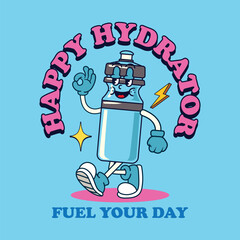 Happy blue tumbler in retro cartoon illustration