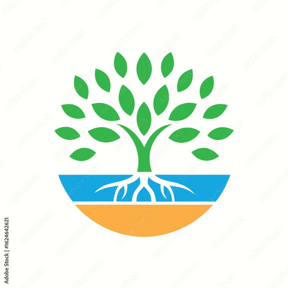 Poster circular emblem featuring a stylized tree silhouette within a badge suitable for branding and design