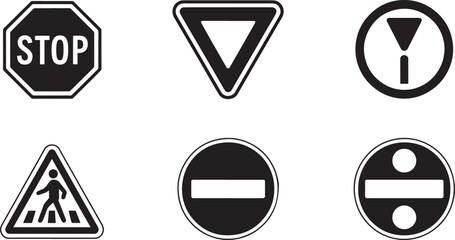 Collection of Road Sign Silhouettes for Traffic Control and Navigation Design Elements