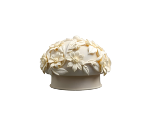 Ivory Floral Hat Sculpture with Detailed Carvings