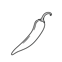Minimalistic line drawing of chili pepper with black outlines