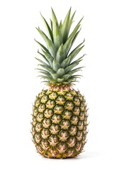 Fototapeta premium Fresh Ripe Pineapple with Green Crown on White Background