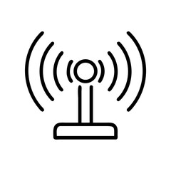 Simple line drawing of a wireless signal tower emitting radio waves, depicted in black on a white background.