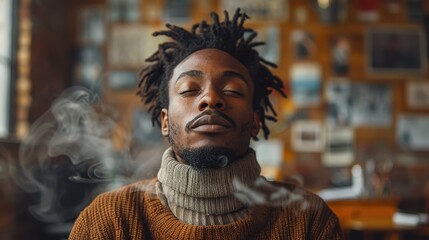 Stressed Nonprofit Officer with Dreadlocks Reflecting Dedication in Office Setting