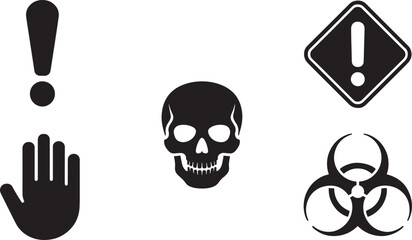 Collection of Warning Sign Silhouettes for Hazard Awareness and Safety Precaution Graphics