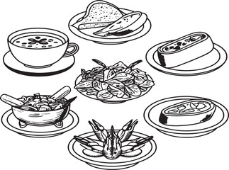 Black and White Japanese Food Vector Icons Set – Minimal Line Art for Restaurant Menus
