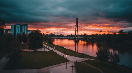 Fototapeta premium City park riverside sunset