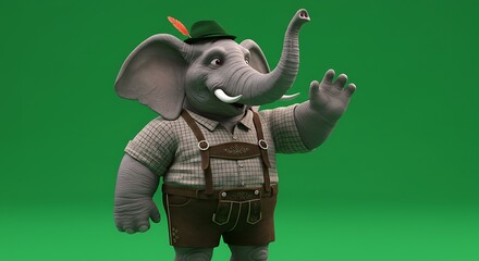 Elephant cartoon character in lederhosen