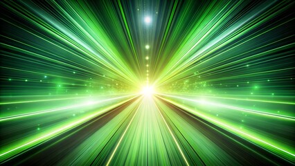 Abstract green light tunnel representing speed, motion, and futuristic technology with a sense of digital data flow and cosmic travel