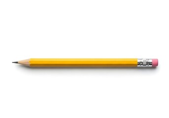 Yellow Pencil with Pink Eraser on White Background for Office and School Supplies