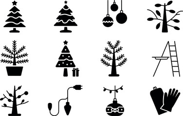 Simple Black Christmas Tree Icons:  Decorations, Ornaments, and Setup Guide