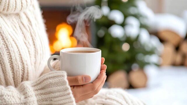 Cozy winter drink fireplace scene - Powered by Adobe