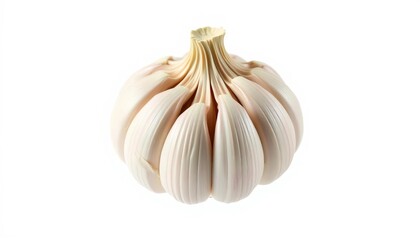 A whole garlic bulb, cloves intact, isolated on pure white,  detail,  pungent