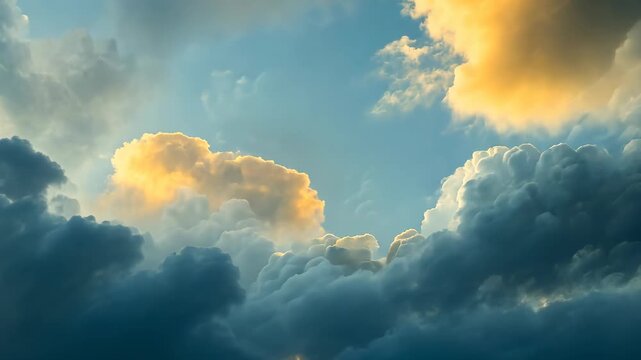 Stunning dramatic cloudscape with golden sunlight and blue sky