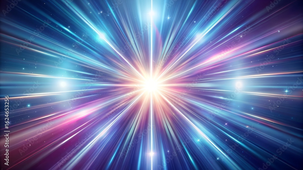 Poster a vibrant explosion of light and energy radiating outwards like a star or supernova in the vast expa