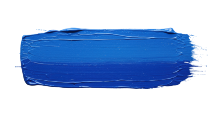 Isolated horizontal blue paint brush stroke, vibrant cerulean and deep blue with visible marks and rich texture, smooth transitions, crisp contours, on a clean transparent background with copy space,