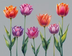 Fototapeta premium Vibrant tulips bloom in a spectrum of colors, bringing a touch of spring's joy.
