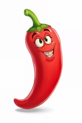 Rote Chilischote mit lachendem Gesicht als fröhliche Illustration im bunten Comic Stil gestaltet