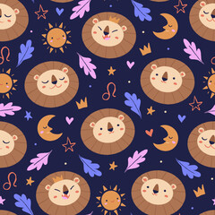 Cute Lion Seamless Surface Pattern