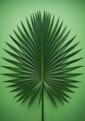 Green Palm Leaf with Sharp Fronds on Soft Green Background for Nature and Botanical Themes