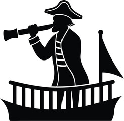 pirate with spyglass on the ship deck vector art illustration
