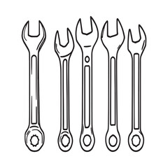 Black and white wrench vector line drawing icon design.eps
