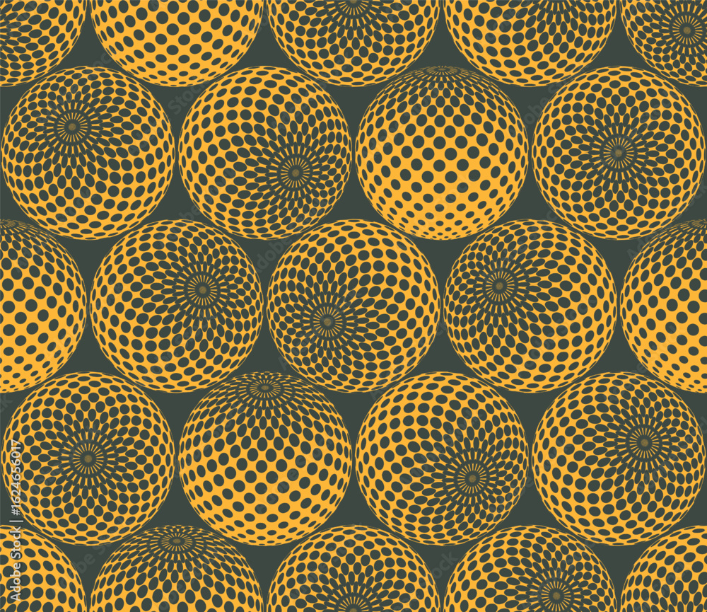 Poster halftone dots patterned 3d balls in different positions psychedelic art style seamless vector green 