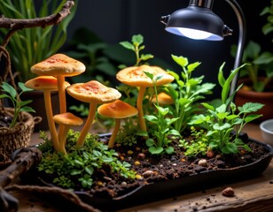 a mushroom experiment comparing growth under natural versus artificial light sources